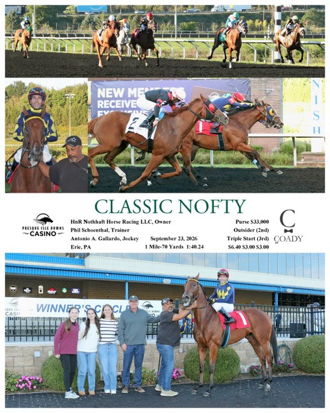 Classic Nofty winning at Presque Isle Downs under Antonio Gallardo