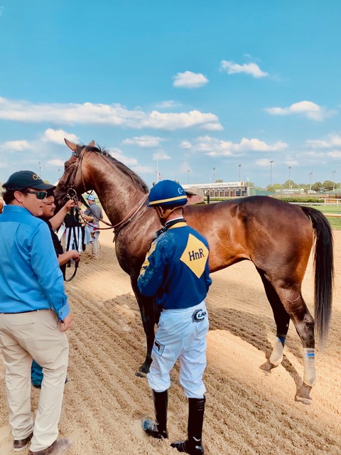 Ben Colebrook and jockey Corey Lanerie with Made in America after the race
